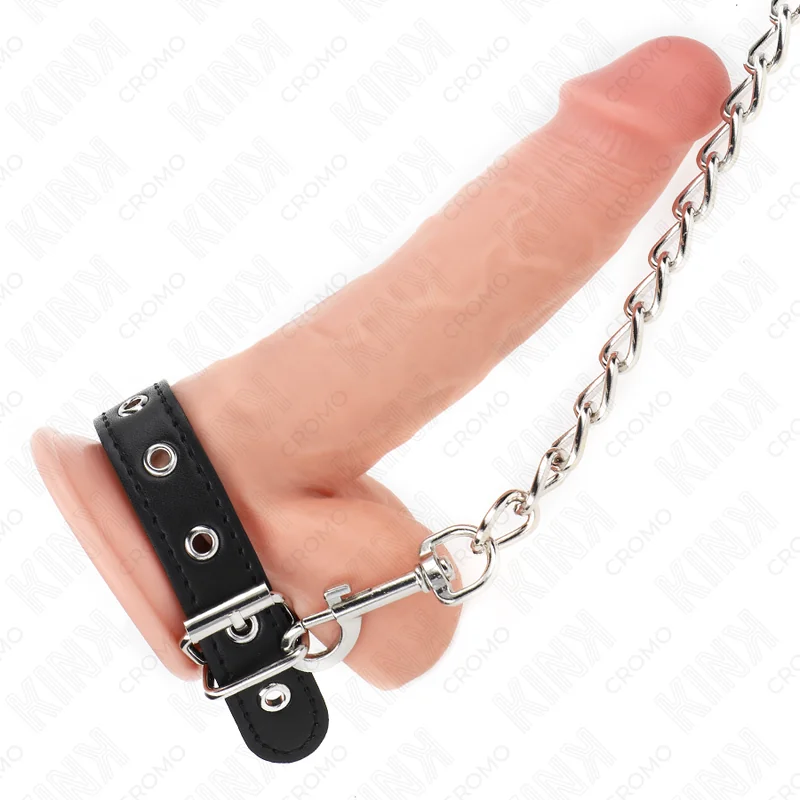 PENISRING AUS LEDER 21,5 X 2 CM MIT 60 CM METALLKETTE UND LEDERBAND VON KINK RING POWER 2