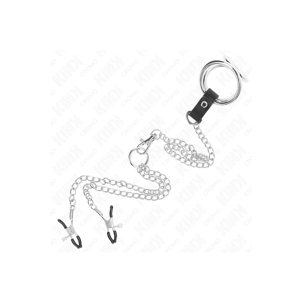 Dreifach Chrom Metall Penisring 3,8 cm Bis 5 cm mit 26 cm Metallkette und Nippelklemmen Modell 1 von Kink Ring Power kaufen | Fesselliebe