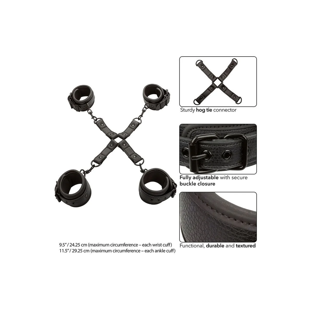 Nocturnal Hog Tie Connector Cuero Einstellbar Schwarz von Calexotics kaufen | Fesselliebe