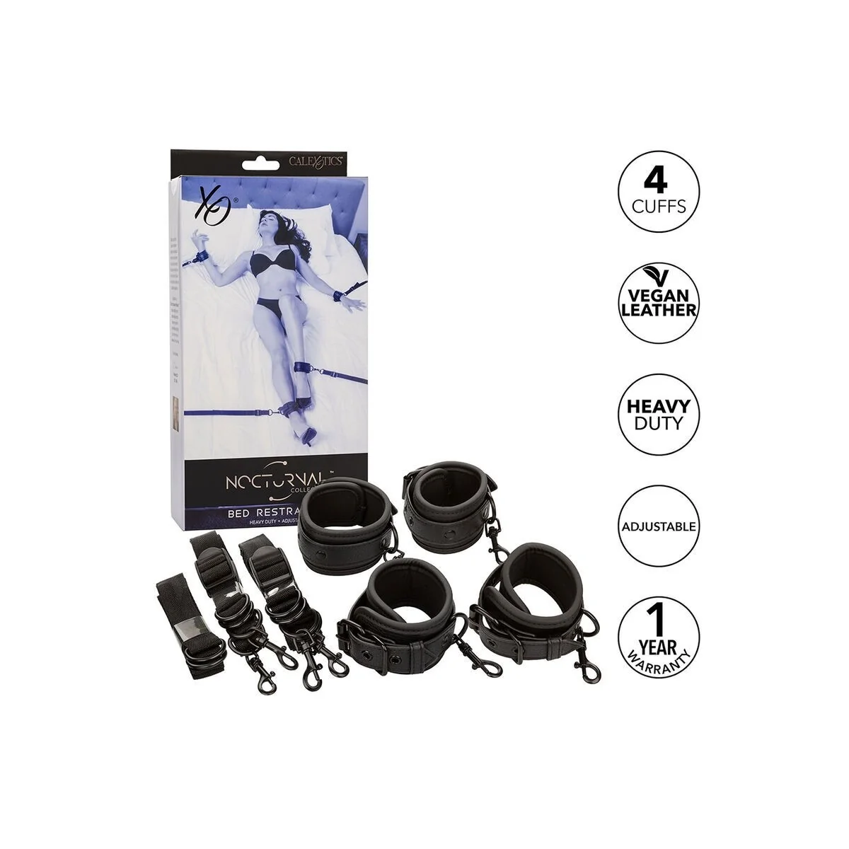 Nocturnal Bettfesseln Leder Verstellbar Schwarz von Calexotics kaufen | Fesselliebe
