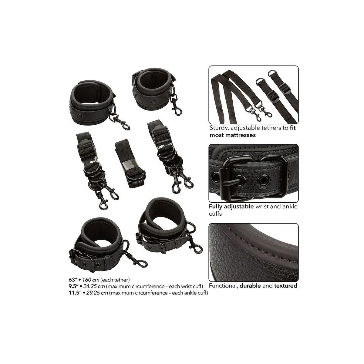 Nocturnal Bettfesseln Leder Verstellbar Schwarz von Calexotics kaufen | Fesselliebe