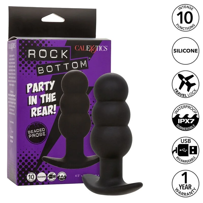 Rock Bottom Anal Plug mit Perlen 10 Vibrationen Silikon Schwarz von Calexotics kaufen | Fesselliebe