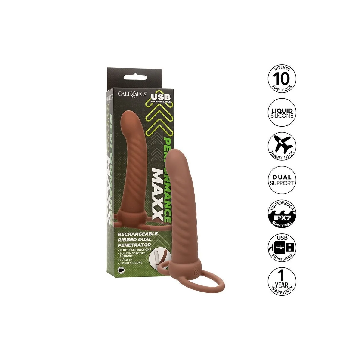 Maxx Ribbed Dual Penetrator 10 Vibrationen Braun von Calexotics kaufen | Fesselliebe