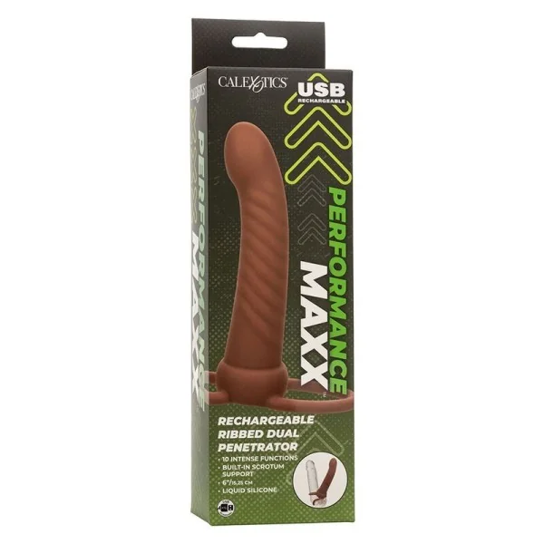 Maxx Ribbed Dual Penetrator 10 Vibrationen Braun von Calexotics kaufen | Fesselliebe