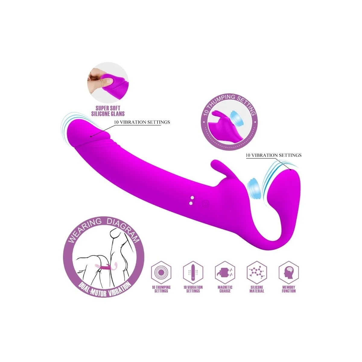 Zanini Strapless Strap-On 10 Vibrationen Lila von Pretty Love kaufen | Fesselliebe