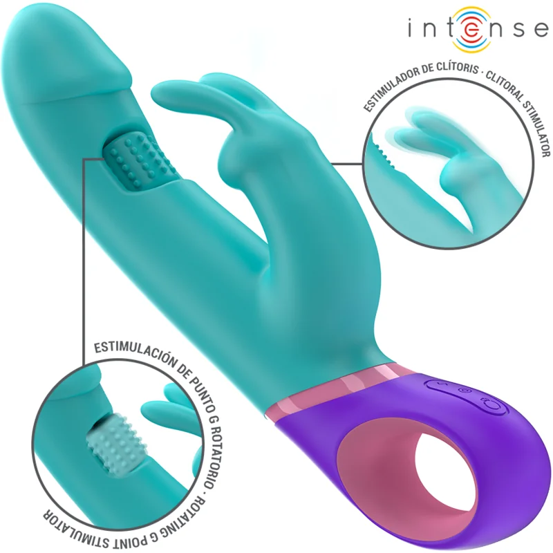 Monica Rabbit Vibrator mit Rotierendem G-Spot-Stimulator Blau von Intense Fun kaufen | Fesselliebe