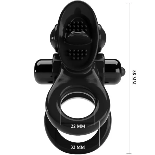 Passionate Ring Doppelter Vibrationsring + Klitoris-Stimulator Schwarz von Pretty Love kaufen | Fesselliebe