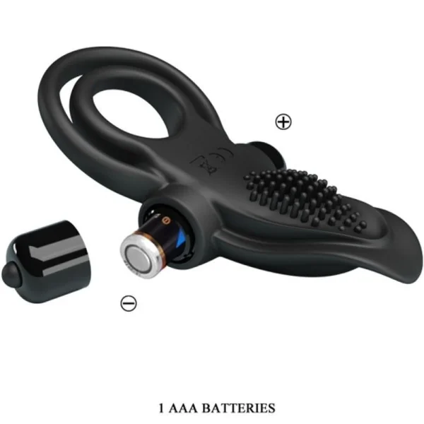 Doppelter Vibrationsring + Klitorisstimulator 10 Vibrationen Schwarz von Pretty Love kaufen | Fesselliebe