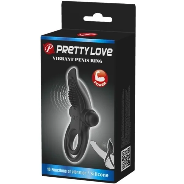 Doppelter Vibrationsring + Klitorisstimulator 10 Vibrationen Schwarz von Pretty Love kaufen | Fesselliebe