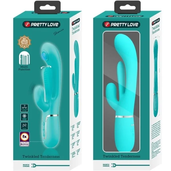 Shania Triple Rabbit Multifunktionsvibrator 3 in 1 Blau von Pretty Love kaufen | Fesselliebe