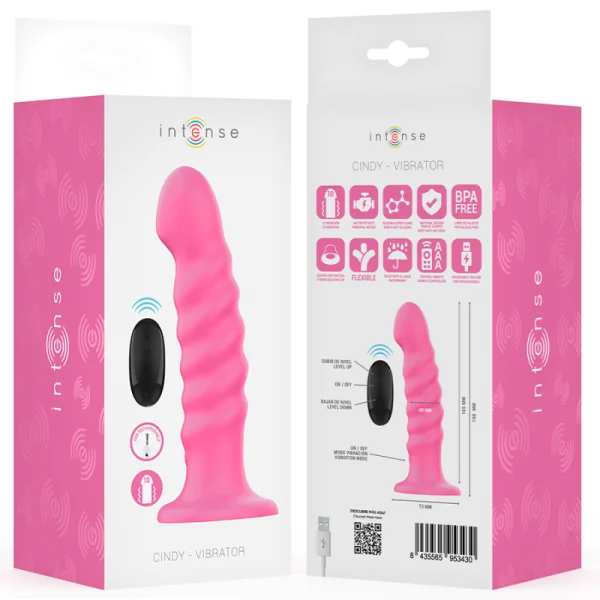 CINDY VIBRATOR GRÖSSE L SPIRALENDESIGN 10 VIBRATIONEN ROSA MIT FERNBEDIENUNG VON INTENSE FUN
