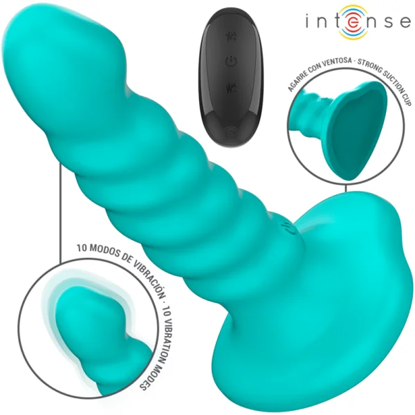 BUFFY VIBRATOR GRÖSSE S SPIRALE DESIGN 10 VIBRATIONEN BLAU MIT FERNBEDIENUNG VON INTENSE FUN