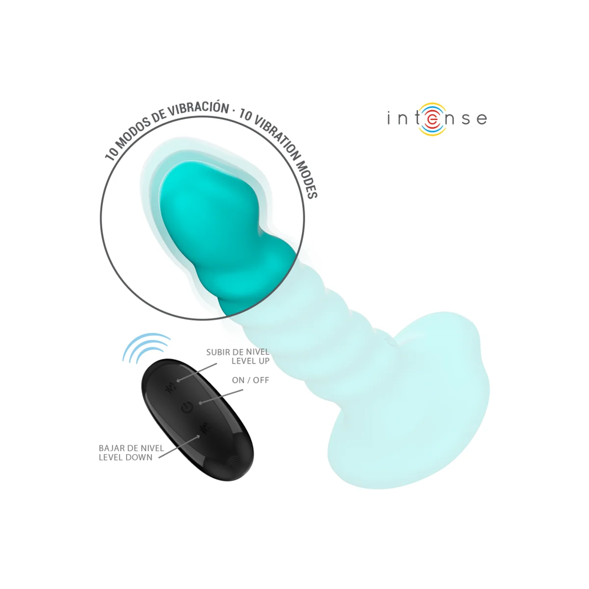 BUFFY VIBRATOR GRÖSSE S SPIRALE DESIGN 10 VIBRATIONEN BLAU MIT FERNBEDIENUNG VON INTENSE FUN