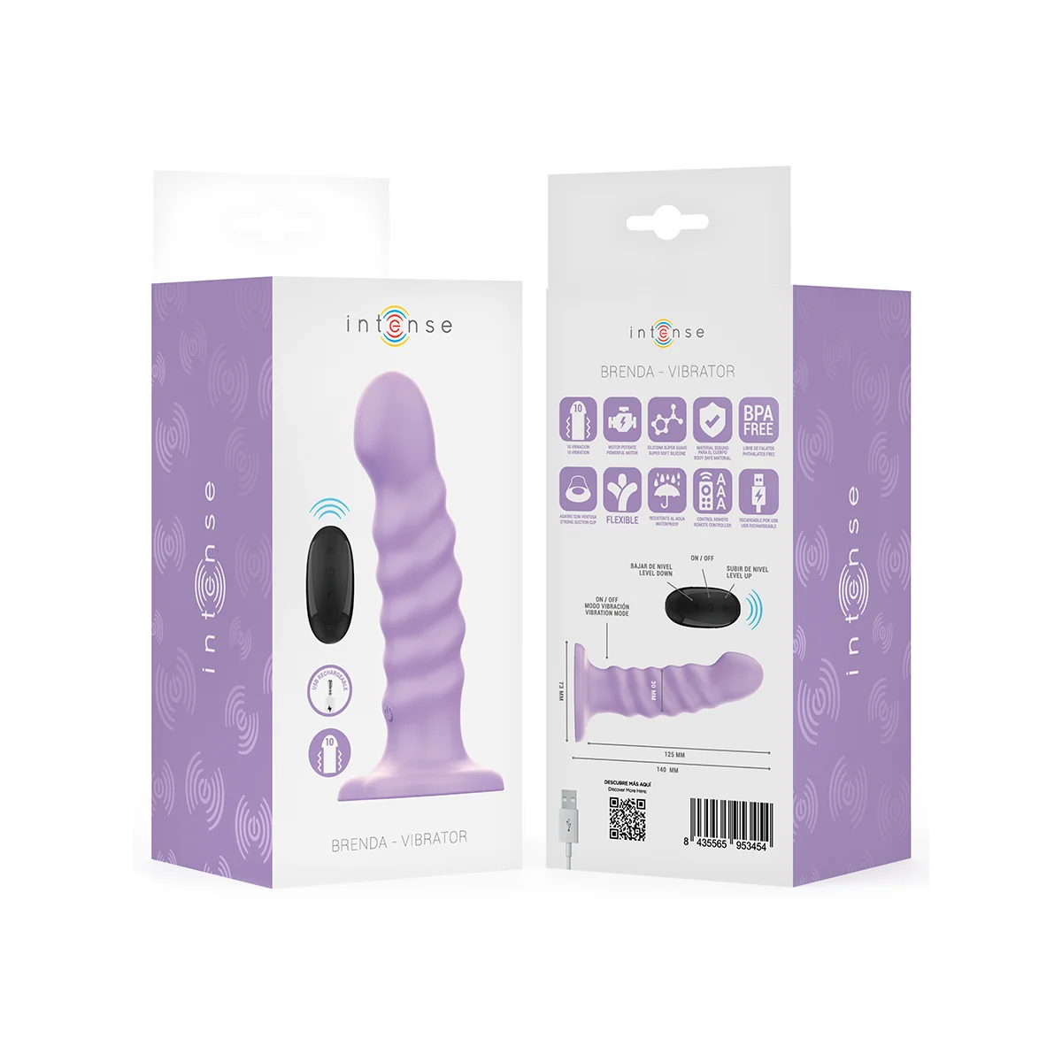 BRENDA VIBRATOR GRÖSSE M SPIRALENDESIGN 10 VIBRATIONEN LILA MIT FERNBEDIENUNG VON INTENSE FUN