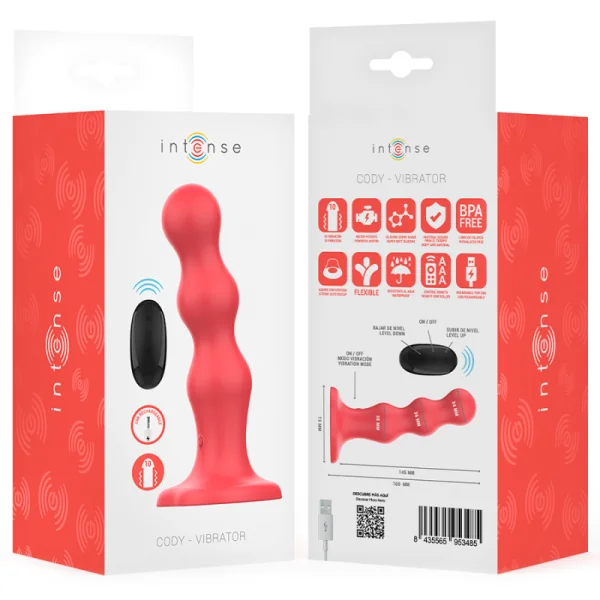 CODY VIBRATOR MIT SAUGNÄPFEN ROTE MIT FERNBEDIENUNG VON INTENSE FUN