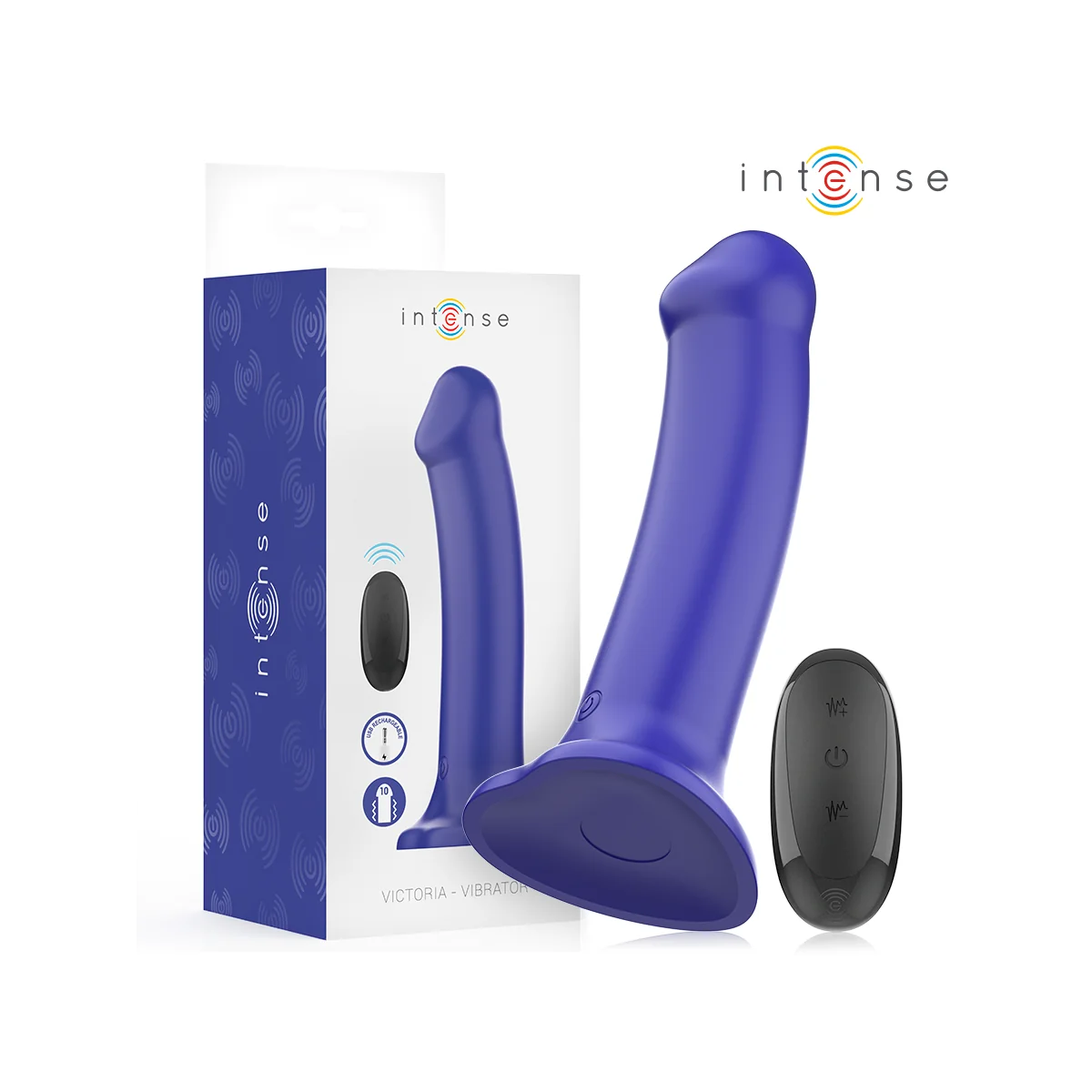 VICTORIA VIBRATOR MIT SAUGNAPF 10 VIBRATIONEN DUNKELBLAU MIT FERNBEDIENUNG VON INTENSE FUN