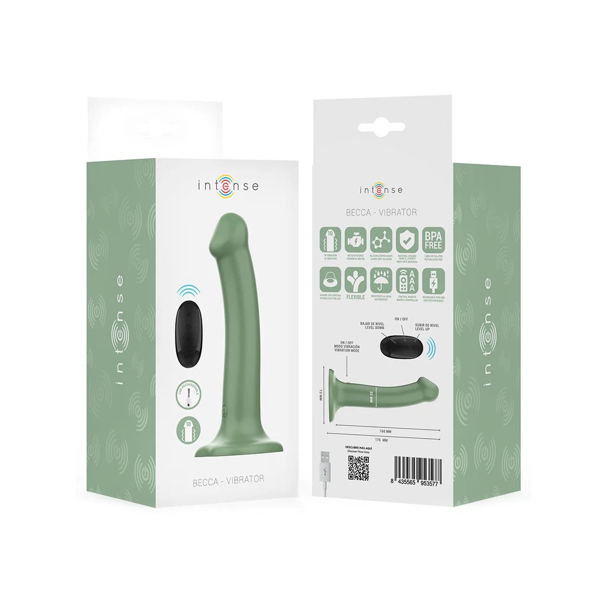 BECCA VIBRATOR MIT SAUGNAPF 10 VIBRATIONEN GRÜNE MIT FERNBEDIENUNG VON INTENSE FUN