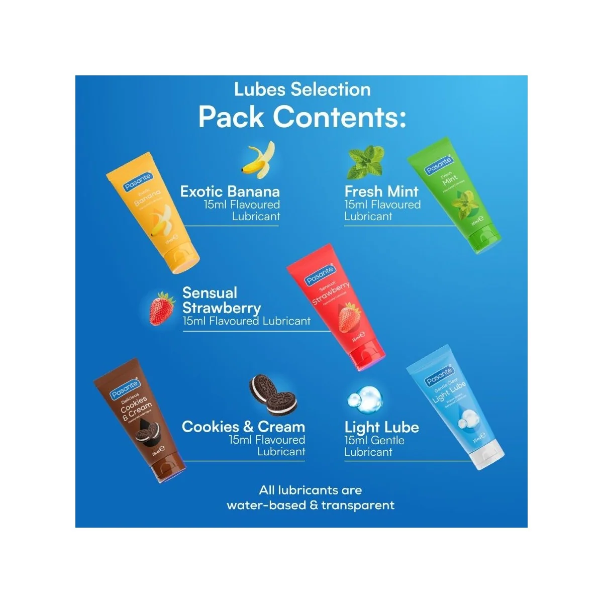 PACKUNG SORTIERTE GLEITMITTEL MIT GESCHMACK 5 STÜCK X 15 ML VON PASANTE