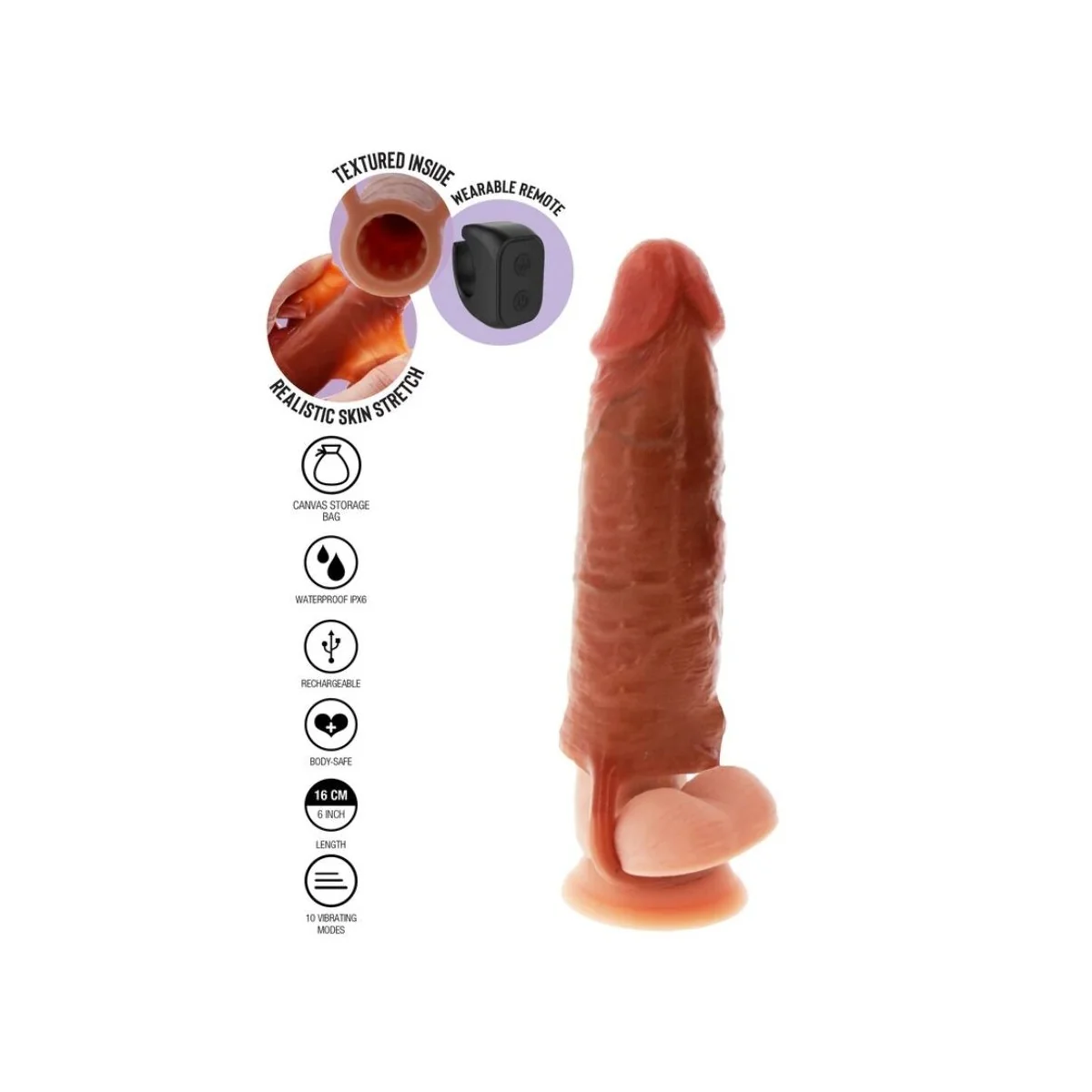 FEUCHTIGKEITSSPENDENDE SILIKON-VIBRATIONS-PENISHÜLLE IN KARAMELL, 16 CM VON GET REAL