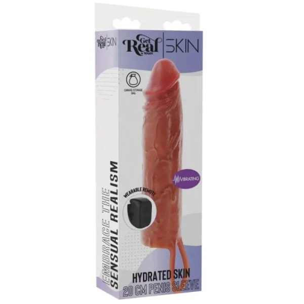 FEUCHTIGKEITSSPENDENDE SILIKON-VIBRATIONS-PENISHÜLLE IN KARAMELL, 20 CM VON GET REAL