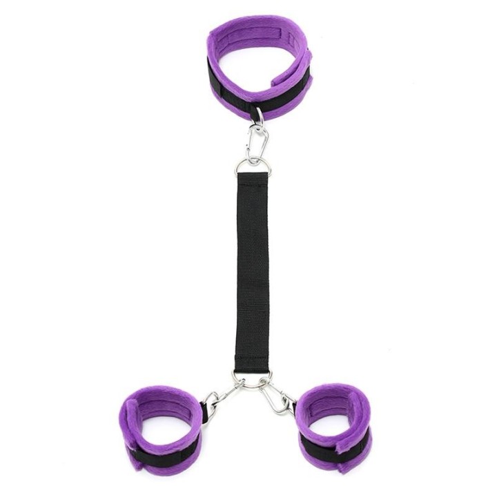 Handschellen mit Halsband und Leine Verstellbar Lila von Bondage Play | Fesselliebe.de