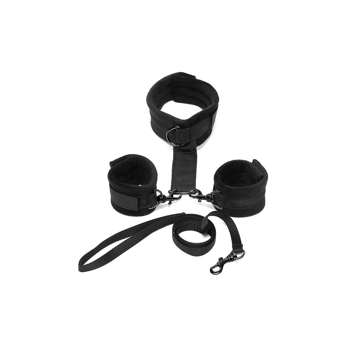 Handschellen mit Halsband und Leine Verstellbar Schwarz von Bondage Play | Fesselliebe.de