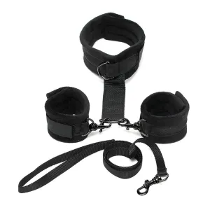 Handschellen mit Halsband und Leine Verstellbar Schwarz von Bondage Play | Fesselliebe.de