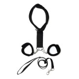 Handschellen mit Halsband und Leine Verstellbar Schwarz von Bondage Play | Fesselliebe.de