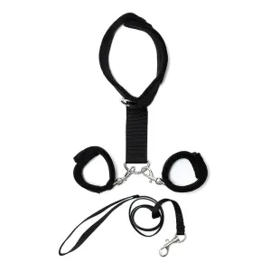 Handschellen mit Halsband und Leine Verstellbar Schwarz von Bondage Play