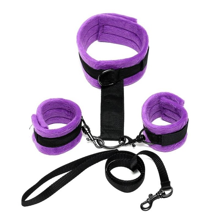 Handschellen Zum Halsband mit Leine, Verstellbar und Abnehmbar, Lila von Bondage Play | Fesselliebe.de