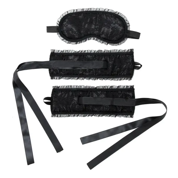 Bondage-Handschellen Im Satin-Look mit Maske Schwarz von Bondage Play | Fesselliebe.de