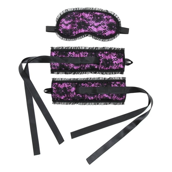 Bondage-Handschellen Im Satin-Look mit Maske Lila von Bondage Play | Fesselliebe.de
