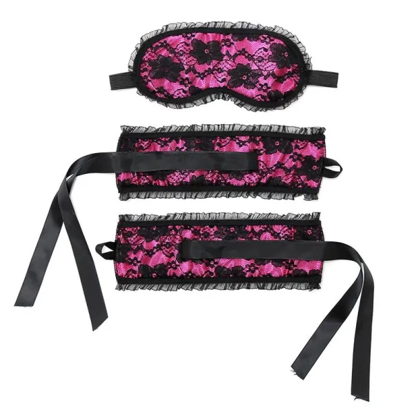 Bondage-Handschellen Im Satin-Look mit Maske Pink von Bondage Play | Fesselliebe.de