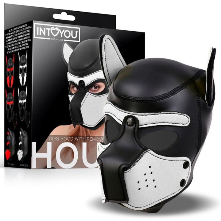 Hound Neopren-Hundekapuze mit Abnehmbarer Schnauze Weiss/Schwarz Einheitsgrösse von Intoyou BDSM Line | Fesselliebe.de