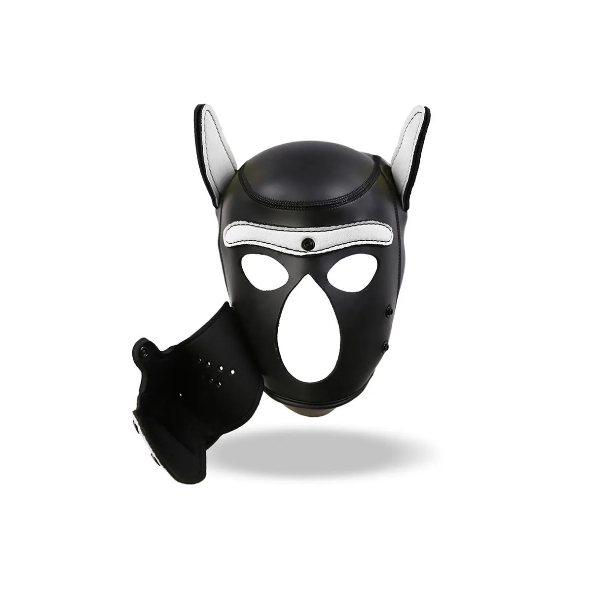 Hound Neopren-Hundekapuze mit Abnehmbarer Schnauze Weiss/Schwarz Einheitsgrösse von Intoyou BDSM Line | Fesselliebe.de