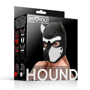 Hound Neopren-Hundekapuze mit Abnehmbarer Schnauze Weiss/Schwarz Einheitsgrösse von Intoyou BDSM Line