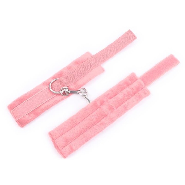 Handschellen mit Klettverschluss und Langem Fell, Rosa von Intoyou BDSM Line | Fesselliebe.de