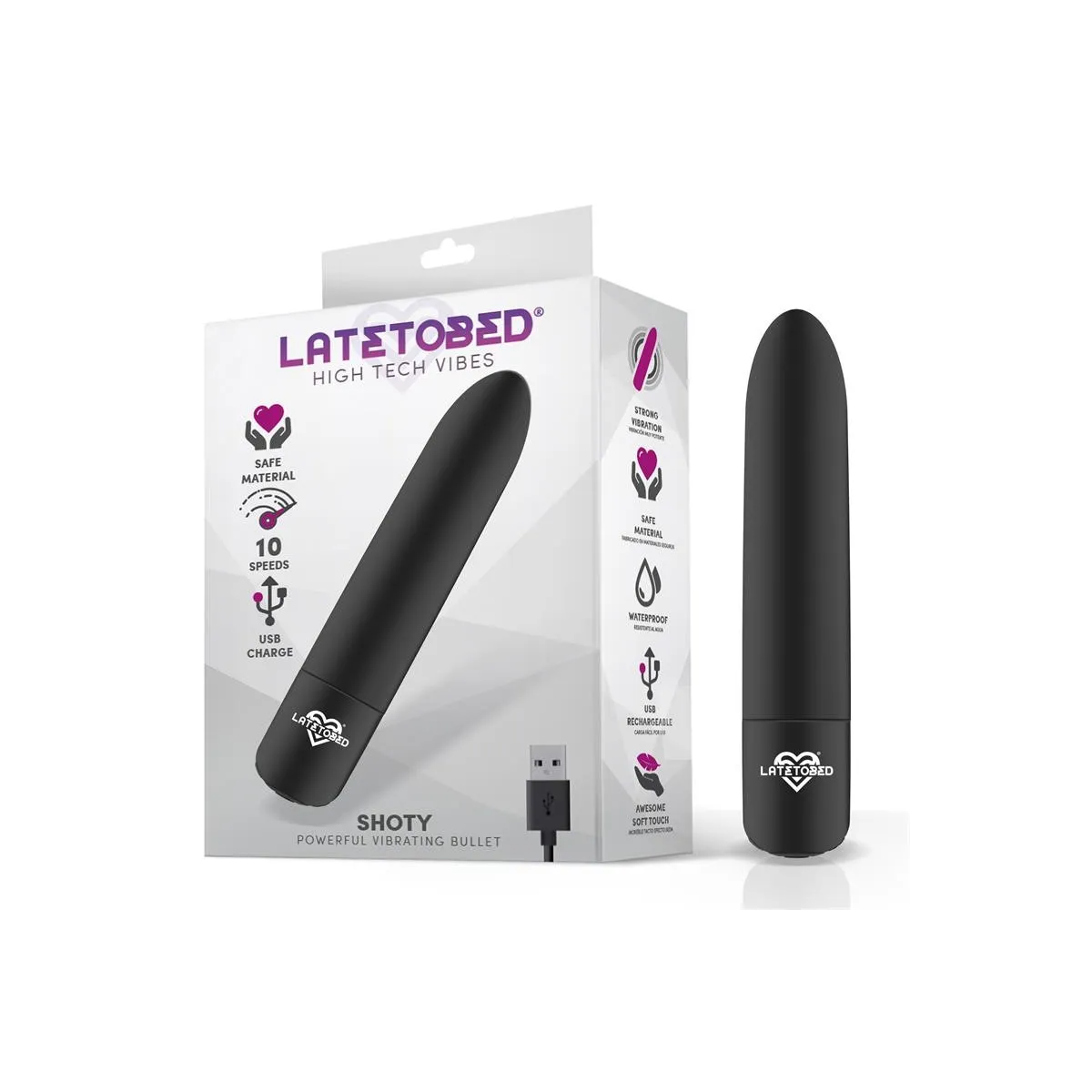 Shoty Vibrierender Bullet, Usb, 10 Geschwindigkeiten, Leistungsstarker Motor, Schwarz von Latetobed | Fesselliebe.de
