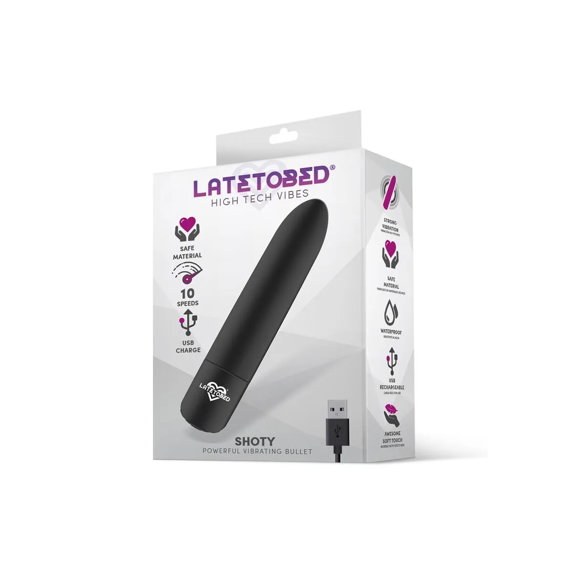 Shoty Vibrierender Bullet, Usb, 10 Geschwindigkeiten, Leistungsstarker Motor, Schwarz von Latetobed | Fesselliebe.de