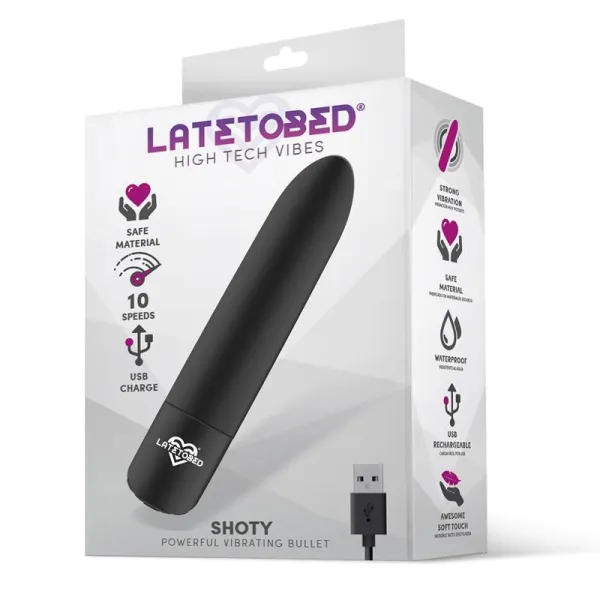 Shoty Vibrierender Bullet, Usb, 10 Geschwindigkeiten, Leistungsstarker Motor, Schwarz von Latetobed | Fesselliebe.de