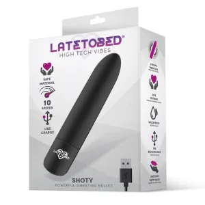 Shoty Vibrierender Bullet, Usb, 10 Geschwindigkeiten, Leistungsstarker Motor, Schwarz von Latetobed