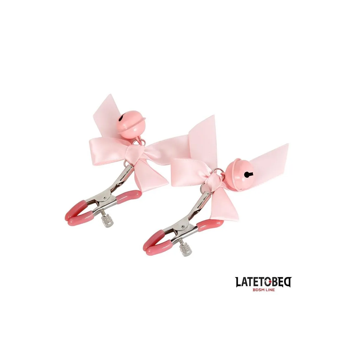 Rosa Nippelklemmen mit Schleife und Glöckchen von Latetobed BDSM Line | Fesselliebe.de