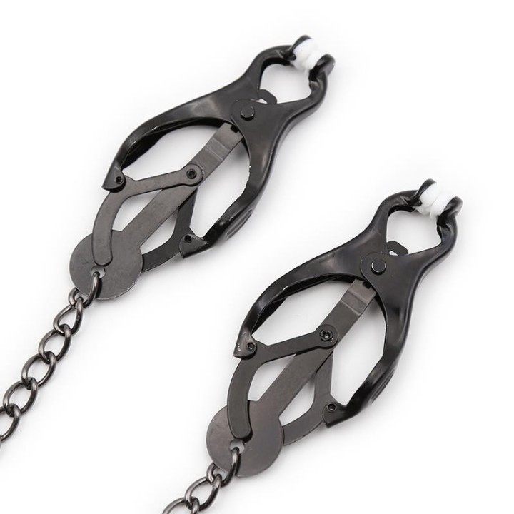 Japanische Nippelklemmen mit Kette Schwarz von Latetobed BDSM Line | Fesselliebe.de