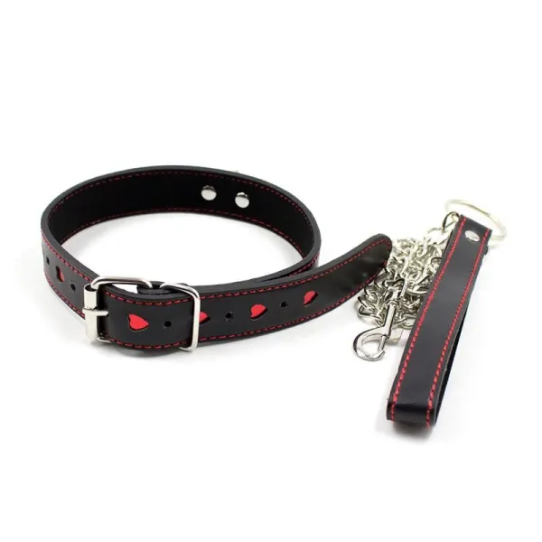 Halsband mit Metallleine, Schwarz/Rot von Latetobed BDSM Line | Fesselliebe.de