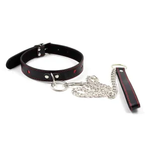 Halsband mit Metallleine, Schwarz/Rot von Latetobed BDSM Line