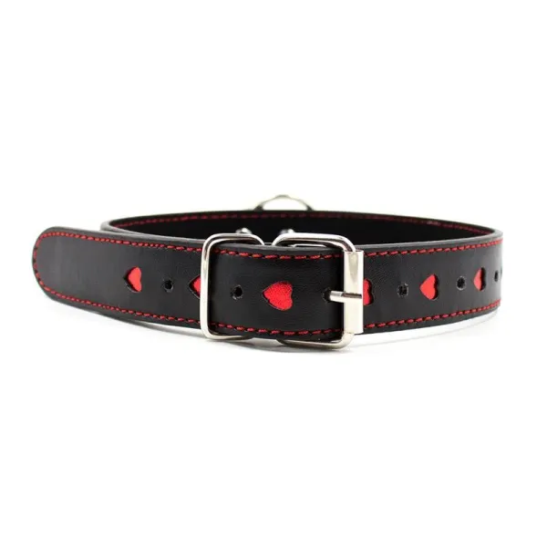 Halsband mit Metallleine, Schwarz/Rot von Latetobed BDSM Line | Fesselliebe.de
