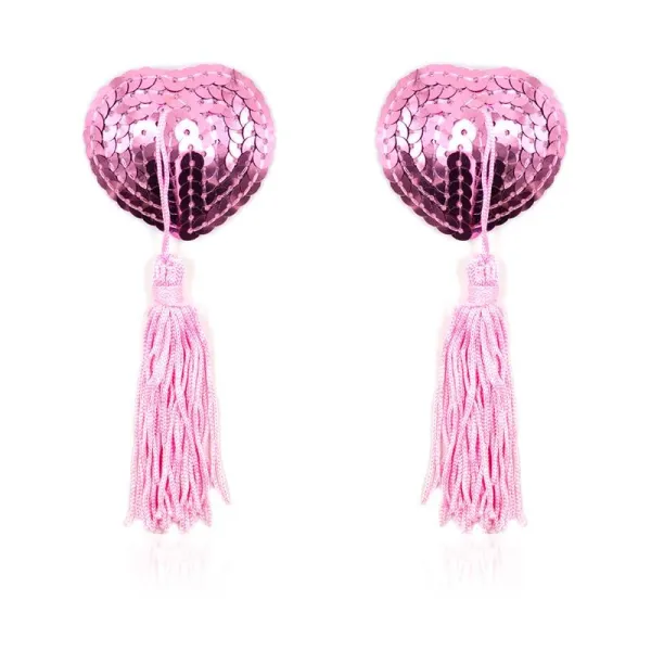 Selbstklebende Herz-Pailletten-Nippelabdeckung mit Quaste Rosa von Latetobed BDSM Line | Fesselliebe.de