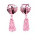 Selbstklebende Herz-Pailletten-Nippelabdeckung mit Quaste Rosa von Latetobed BDSM Line
