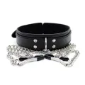 Halsband mit Nippelklemmen und Metallkette, Schwarz von Latetobed BDSM Line