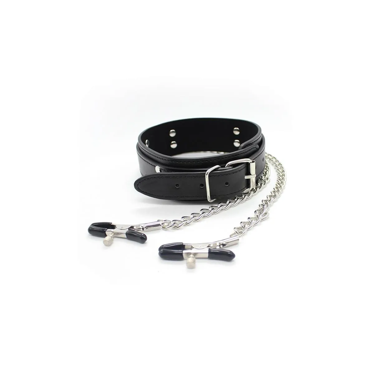 Halsband mit Nippelklemmen und Metallkette, Schwarz von Latetobed BDSM Line | Fesselliebe.de